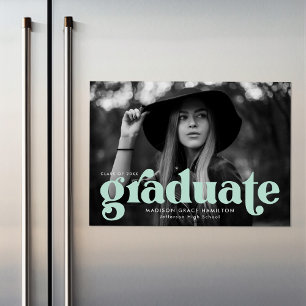 Invitación Magnética Audaz Graduación de fotografía de tipografía verde