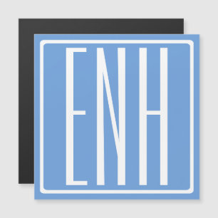 Invitación Magnética Audaz Monograma Moderno 3 Iniciales   Azul suave