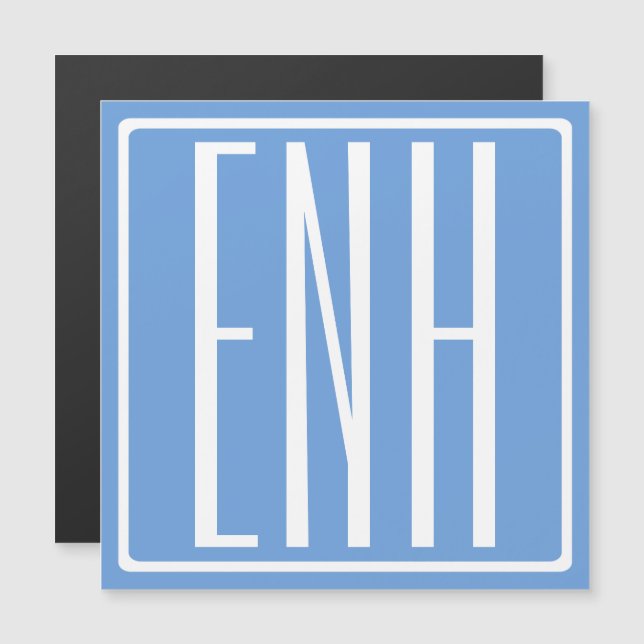 Invitación Magnética Audaz Monograma Moderno 3 Iniciales | Azul suave (Anverso/Reverso)