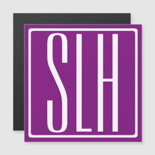 Invitación Magnética Audaz Monograma Moderno 3 Iniciales   Blanco y mor