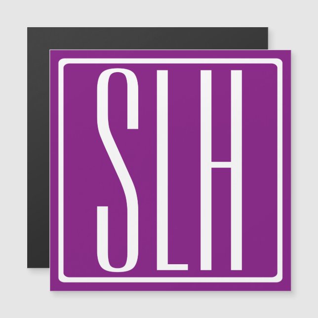 Invitación Magnética Audaz Monograma Moderno 3 Iniciales | Blanco y mor (Anverso/Reverso)