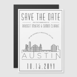Invitación Magnética Austin Boda | Estilizado Skyline Guardar la fecha