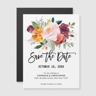 Invitación Magnética Autumn Burgundy Rubor Floral Blossom Guardar fecha