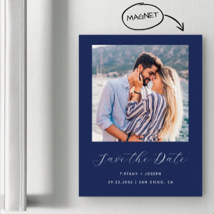 Invitación Magnética Azul marino de guion fotográfico mínimo