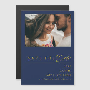 Invitación Magnética Azul marino Minimalista moderno   Oro Guardar la f