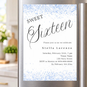 Invitación Magnética Azul real escritura blanca elegante Sweet 16