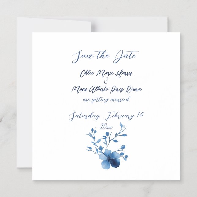 Invitación Magnética Azul sobre azul, flor en flor (Anverso)