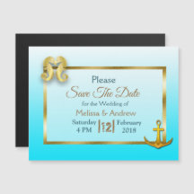 Azul y falso oro Nautical Save the Date Magnet