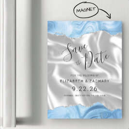 Invitación Magnética Baby Blue Silver Agate Blanco Save the Date