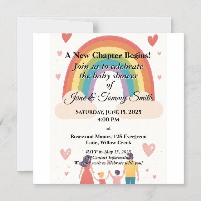 Invitación Magnética Baby Shower Arcoíris de Adopción (Anverso)