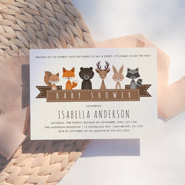 Invitación Magnética Baby Shower de Amigos de los Animales Woodland For (Subido por el creador)