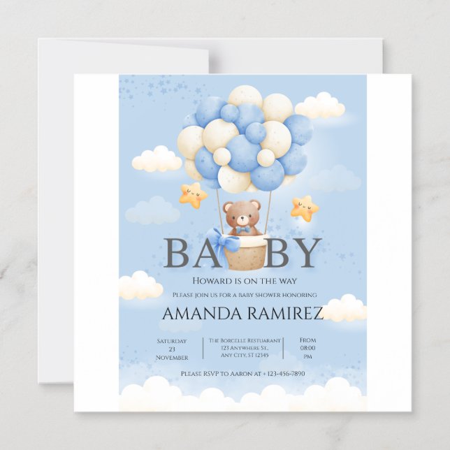 Invitación Magnética Baby Shower de elefante azul y crema personalizado (Anverso)