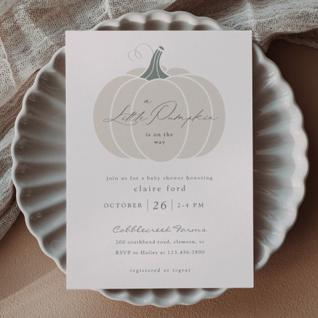 Invitación Magnética Baby Shower elegante blanco pequeño calabaza caída (Elegant White Little Pumpkin Baby Shower Magnetic Invitations.)