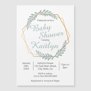 Invitación Magnética Baby Shower Gold Frame Greenery