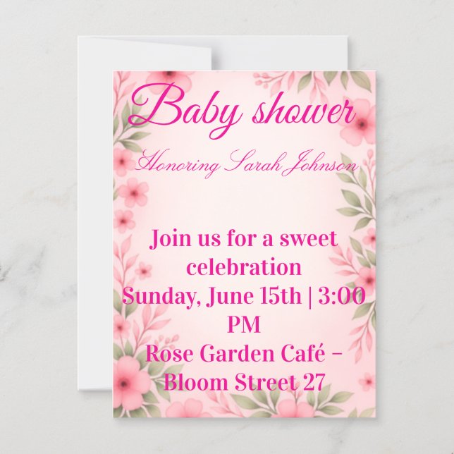 Invitación Magnética Baby shower invitation for girl  (Anverso)