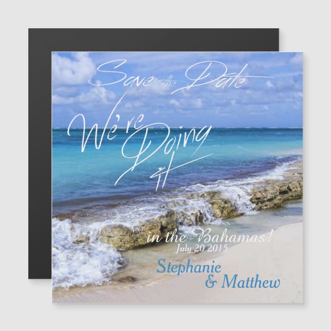 Invitación Magnética BAHAMAS BEACH SHORE Wedding Save the Date (Anverso/Reverso)