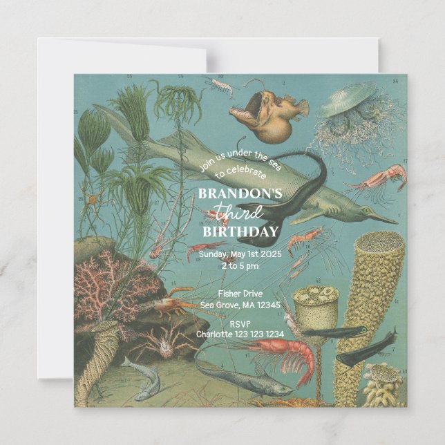Invitación Magnética Bajo el mar Océano Mar Retro Cumpleaños de los Ani (Anverso)