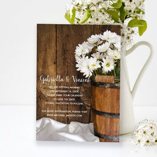Invitación Magnética Balde y Daisies Country Wedding Salven la fecha