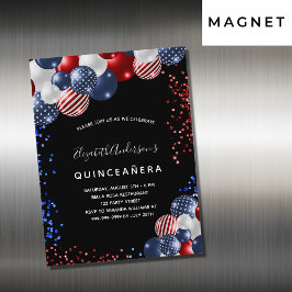Invitación Magnética Balón blanco rojo negro y patriótico de Quinceaner