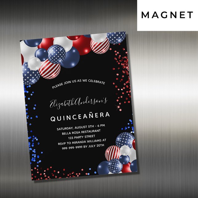 Invitación Magnética Balón blanco rojo negro y patriótico de Quinceaner (Subido por el creador)