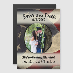 Invitación Magnética Bandera Americana Save the Date con Fotografía