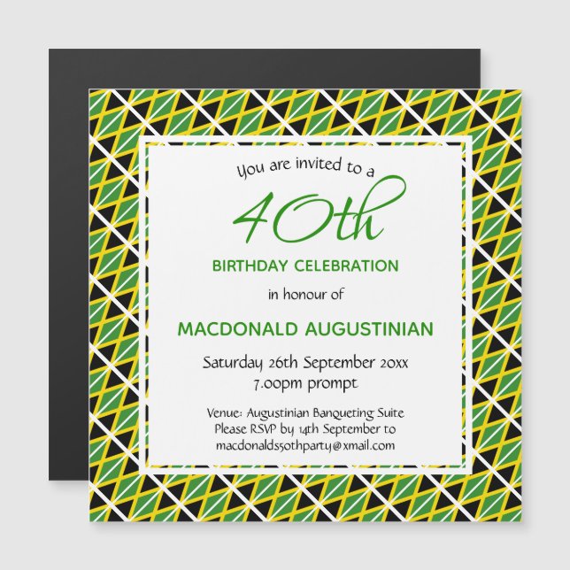 Invitación Magnética BANDERA JAMAICA Personalizada 40 Aniversario (Anverso/Reverso)