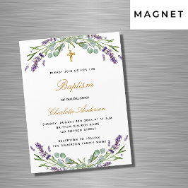 Invitación Magnética Baptismo lavanda violeta eucalipto floral lujo