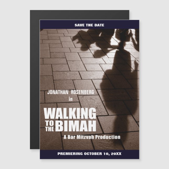 Invitación Magnética Bar Mitzvah Bimah Movie Save the Date (Anverso/Reverso)