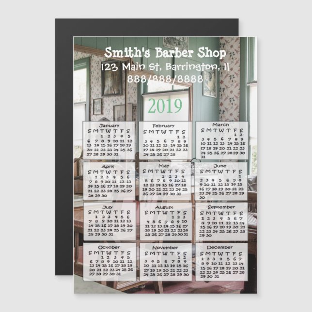 Invitación Magnética Barber Shop Mini Calendario Magnet 2019 (Anverso/Reverso)