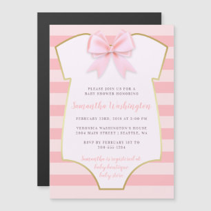 Invitación Magnética Bebé chiquito Rubor rosado y Baby Shower dorado