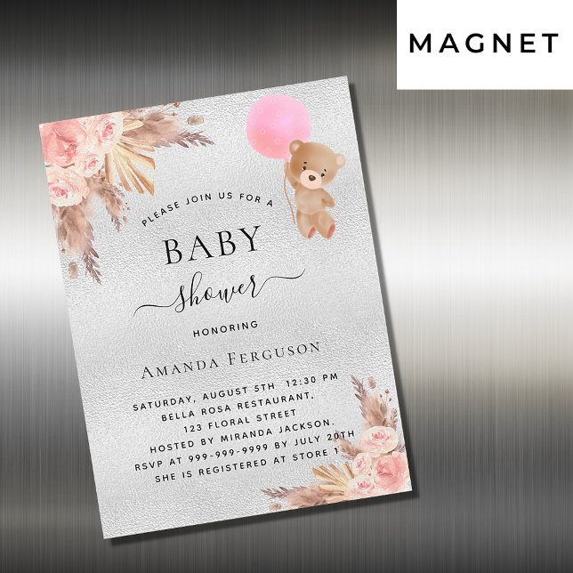 Invitación Magnética Bebé ducha chica pampas pasto teddy plata lujo (Subido por el creador)