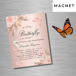 Invitación Magnética Bebé ducha mariposa chica rosa pampas boho lujo