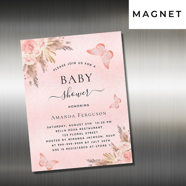 Invitación Magnética Bebé ducha mariposa pampas pasto lujoso (Subido por el creador)