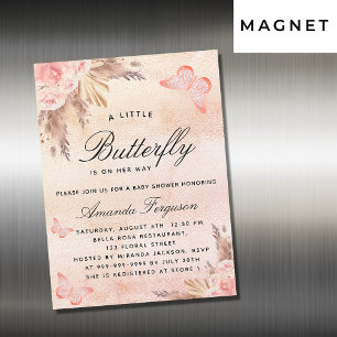 Invitación Magnética Bebé ducha mariposa sonrojiza pampas pasto chica