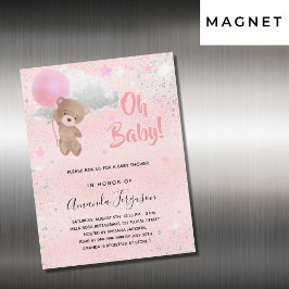 Invitación Magnética Bebé ducha oso de peluche chica plata rosa