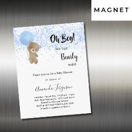 Invitación Magnética Bebé ducha oso de peluche niño azul blanco lujo