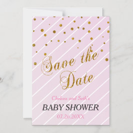 Invitación Magnética Bebé dulce chica rosa y confetti de oro | BABY SHO