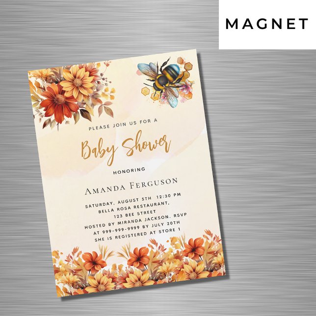 Invitación Magnética Bee Bebé ducha naranja caída florines lujo (Subido por el creador)