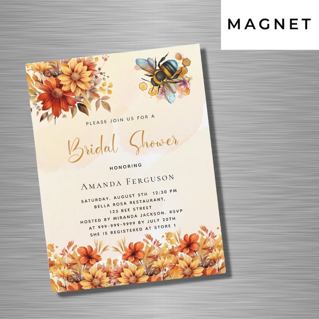 Invitación Magnética Bee Bridal ducha naranja caída florines lujo (Subido por el creador)