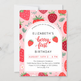Invitación Magnética Berry First Cute Primer Cumpleaños Chica de fresas
