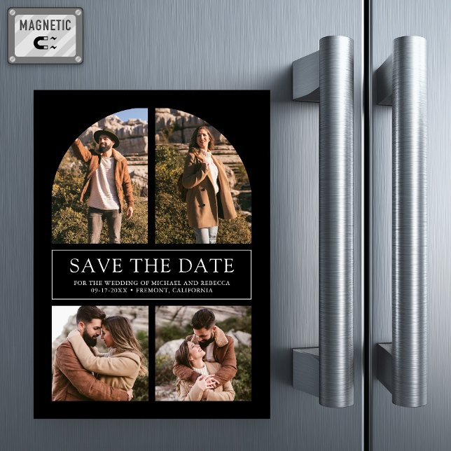 Invitación Magnética Black Arch Photo Collage Wedding Save the Date (Subido por el creador)