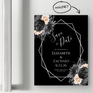 Invitación Magnética Black Peach Floral Geo Salva la Fecha