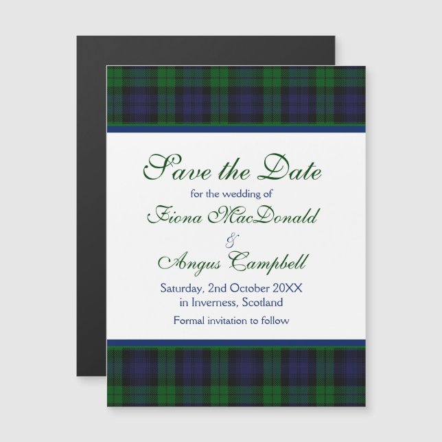 Invitación Magnética Black Watch Tartan Wedding Save the Date Magnet (Anverso/Reverso)
