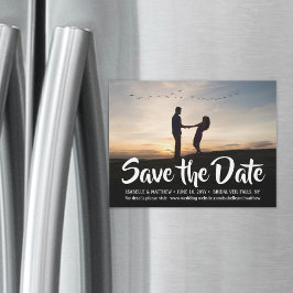 Invitación Magnética Blanco Caligrafía Una Foto Boda Salva la Fecha