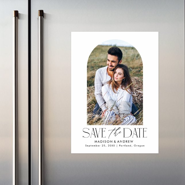 Invitación Magnética Blanco | Foto de arco moderno simple para guardar  (Subido por el creador)