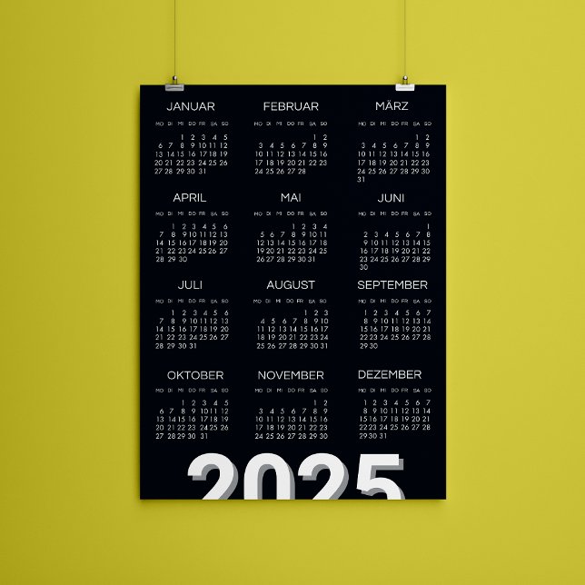 Invitación Magnética Blanco Y Negro De Kalender 2025 (2025 Kalender Deutsch Black And White Magnetic Invitation)