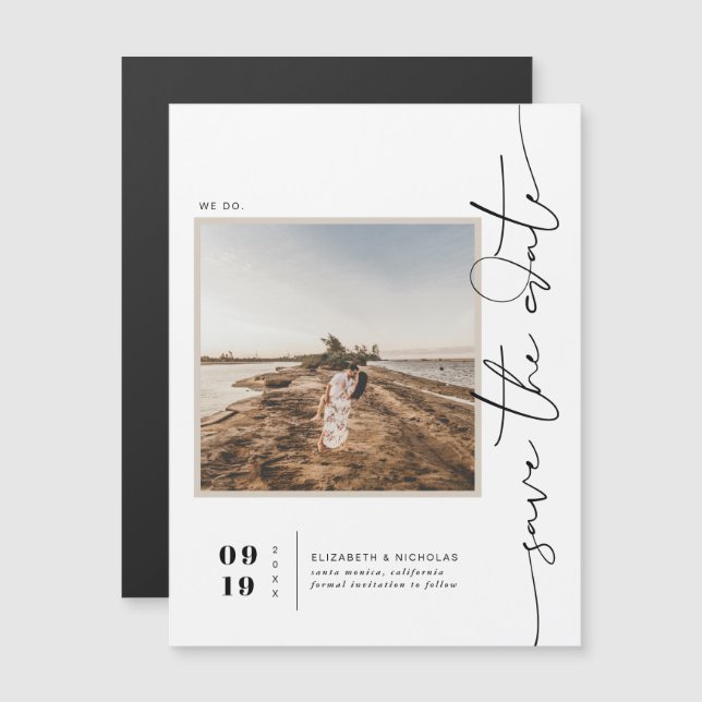 Invitación Magnética Blanco y negro | Un mínimo moderno salva la foto d (Anverso/Reverso)