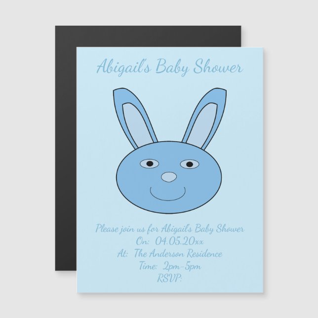 Invitación Magnética Blue Baby Boy Bunny Face Spring Easter Baby Shower (Anverso/Reverso)