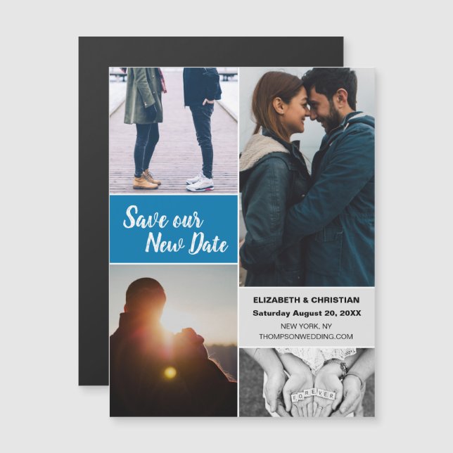 Invitación Magnética Blue Save our New Date Boda Photo (Anverso/Reverso)