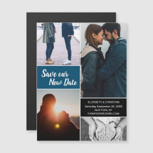 Invitación Magnética Blue Save our New Date Photo Change Date